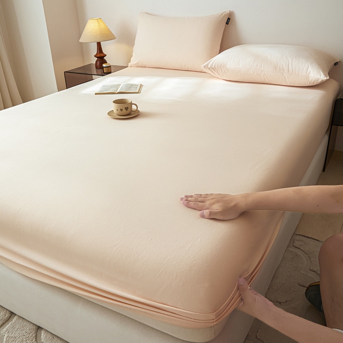 91家纺网 家纺一手货源 找家纺 涵宸家纺 2024新款全棉磨毛四件套纯厚系列-单床笠 a白桃