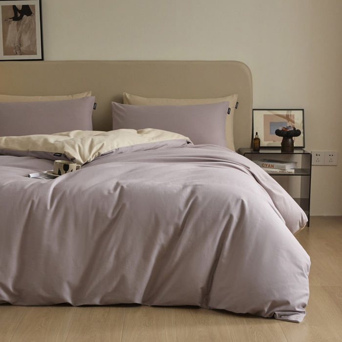 91家纺网 家纺一手货源 找家纺 涵宸家纺 2024新款全棉磨毛四件套纯厚系列（轻）-四件套 纯厚（星空紫+茶色）