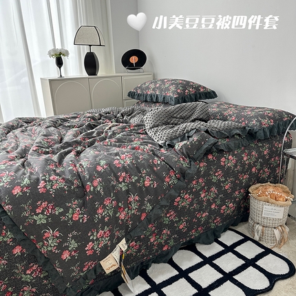 91家纺网 家纺一手货源 找家纺 佰织鑫家居 2024新款秋冬全棉法式床盖款豆豆被四件套 小美