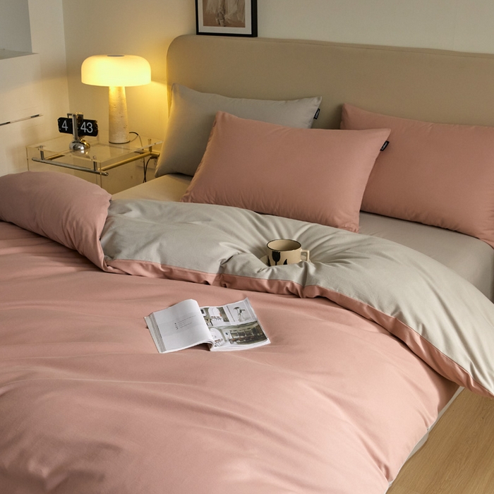 91家纺网 家纺一手货源 找家纺 涵宸家纺 2024新款全棉磨毛四件套纯厚系列（轻）-四件套 纯厚（豆沙+漫灰）