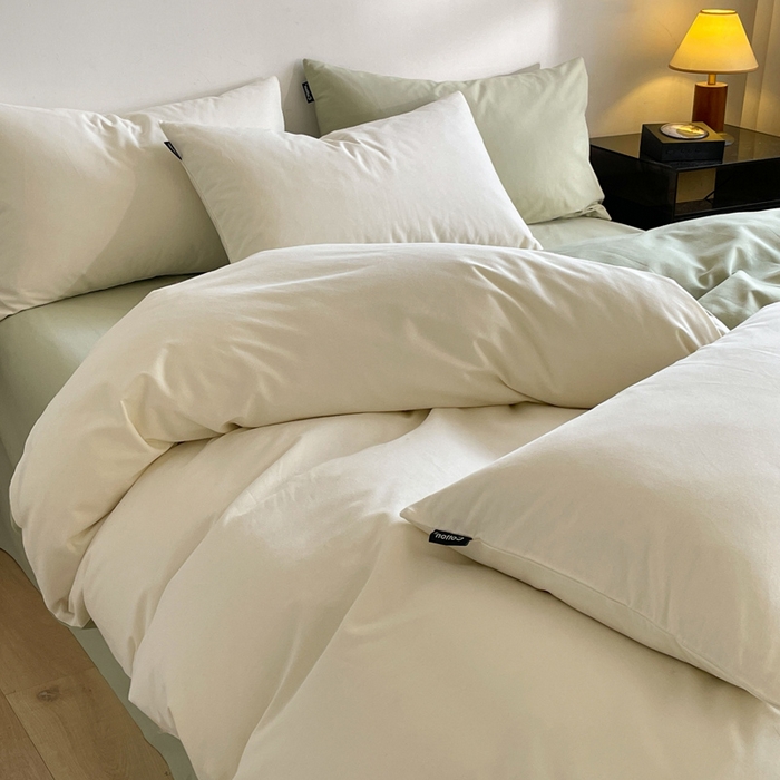 91家纺网 家纺一手货源 找家纺 涵宸家纺 2024新款全棉磨毛四件套纯厚系列（简）-四件套 纯厚（奶白+绿）