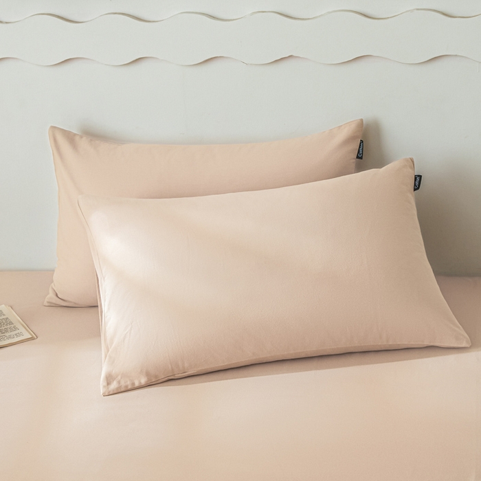 91家纺网 家纺一手货源 找家纺 涵宸家纺 2024新款全棉磨毛四件套纯厚系列-单枕套 a白桃