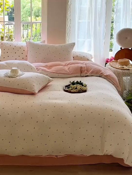 91家纺网 家纺一手货源 找家纺 木楌  2025新款全棉A类皱皱纱印花四件套 星月