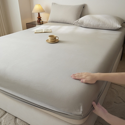 91家纺网 家纺一手货源 找家纺 涵宸家纺 2024新款全棉磨毛四件套纯厚系列-单床笠 a弥漫灰