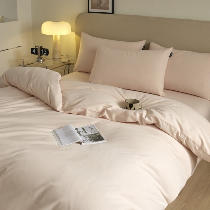 91家纺网 家纺一手货源 找家纺 涵宸家纺 2024新款全棉磨毛四件套纯厚系列（轻）-单被套 纯厚-樱花粉