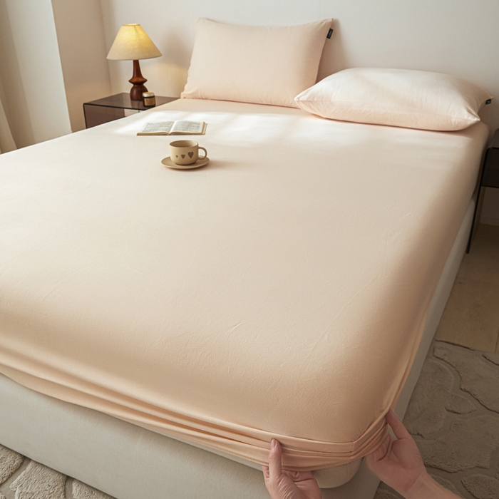 91家纺网 家纺一手货源 找家纺 涵宸家纺 2024新款全棉磨毛四件套纯厚系列-单床笠 a白桃