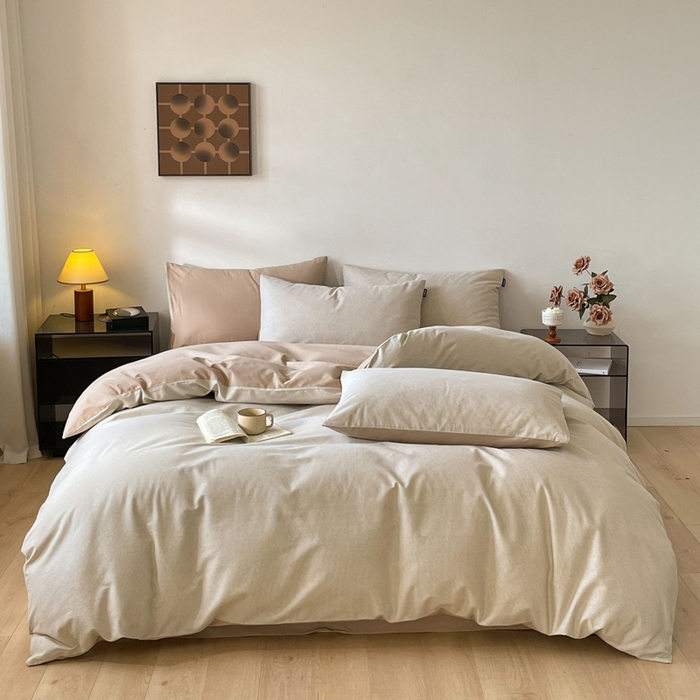 91家纺网 家纺一手货源 找家纺 涵宸家纺 2024新款全棉磨毛四件套纯厚系列（简）-四件套 纯厚-枝条咖