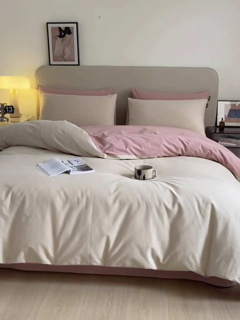 91家纺网 家纺一手货源 找家纺 涵宸家纺 2024新款全棉磨毛四件套纯厚系列（轻）-四件套 纯厚（奶茶色+豆沙）