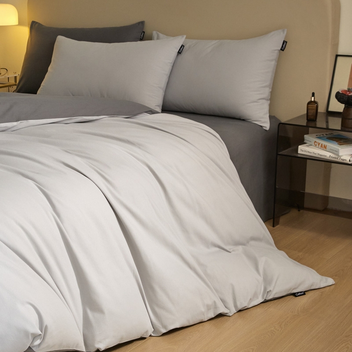 91家纺网 家纺一手货源 找家纺 涵宸家纺 2024新款全棉磨毛四件套纯厚系列（轻）-四件套 纯厚（兰灰+灰）