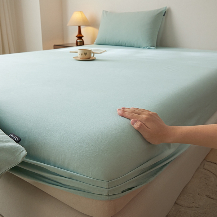 91家纺网 家纺一手货源 找家纺 涵宸家纺 2024新款全棉磨毛四件套纯厚系列-单床笠 a爱琴海