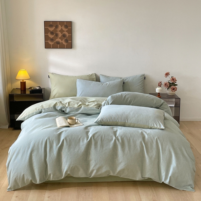 91家纺网 家纺一手货源 找家纺 涵宸家纺 2024新款全棉磨毛四件套纯厚系列（简）-四件套 纯厚-枝条绿