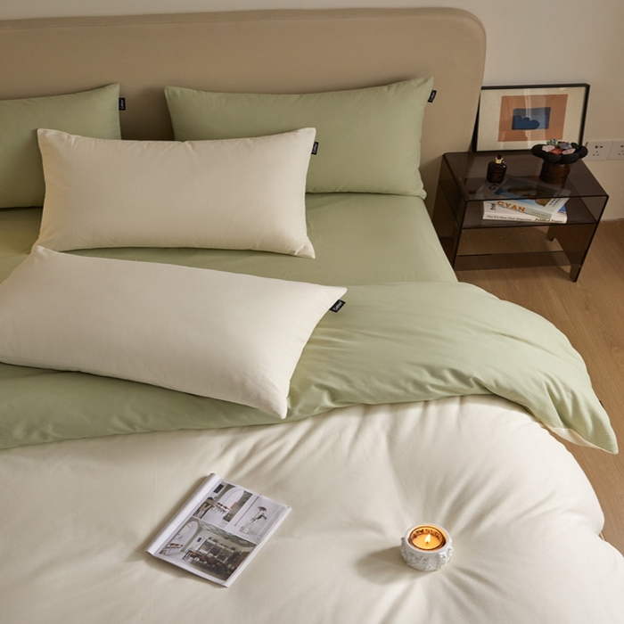 91家纺网 家纺一手货源 找家纺 涵宸家纺 2024新款全棉磨毛四件套纯厚系列（轻）-单被套 纯厚（奶白+绿）