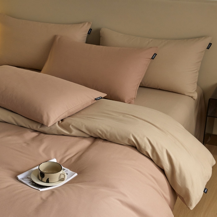 91家纺网 家纺一手货源 找家纺 涵宸家纺 2024新款全棉磨毛四件套纯厚系列（轻）-四件套 纯厚（复古棕+茶色