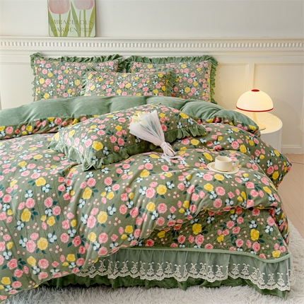 铠畅 2025新款加厚牛奶绒床盖四件套 太阳花