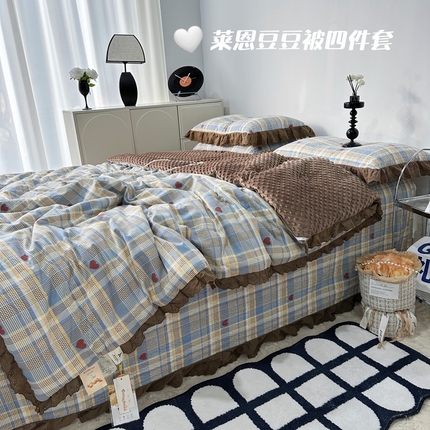 佰织鑫家居 2024新款秋冬全棉法式床盖款豆豆被四件套 莱恩