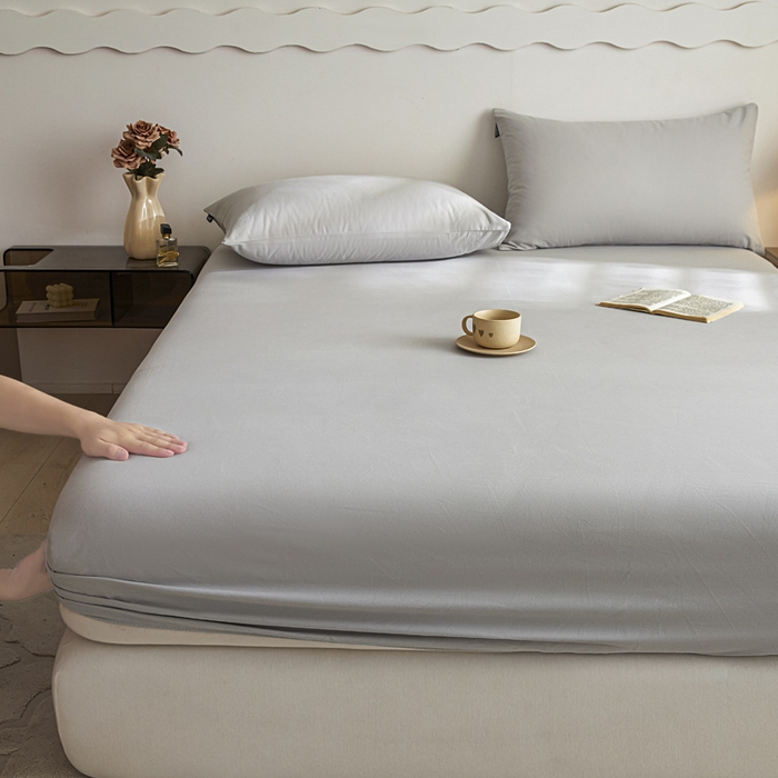 91家纺网 家纺一手货源 找家纺 涵宸家纺 2024新款全棉磨毛四件套纯厚系列-单床笠 a兰灰