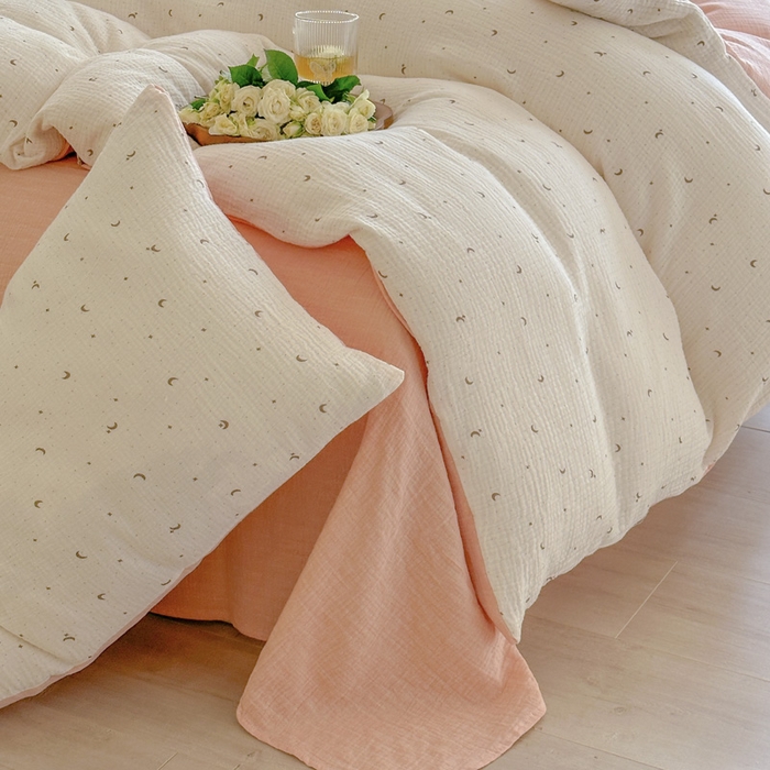 91家纺网 家纺一手货源 找家纺 木楌  2025新款全棉A类皱皱纱印花四件套 星月