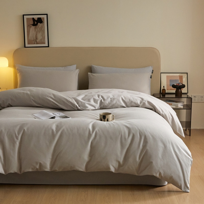 91家纺网 家纺一手货源 找家纺 涵宸家纺 2024新款全棉磨毛四件套纯厚系列（轻）-单被套 纯厚（弥漫灰+兰灰）