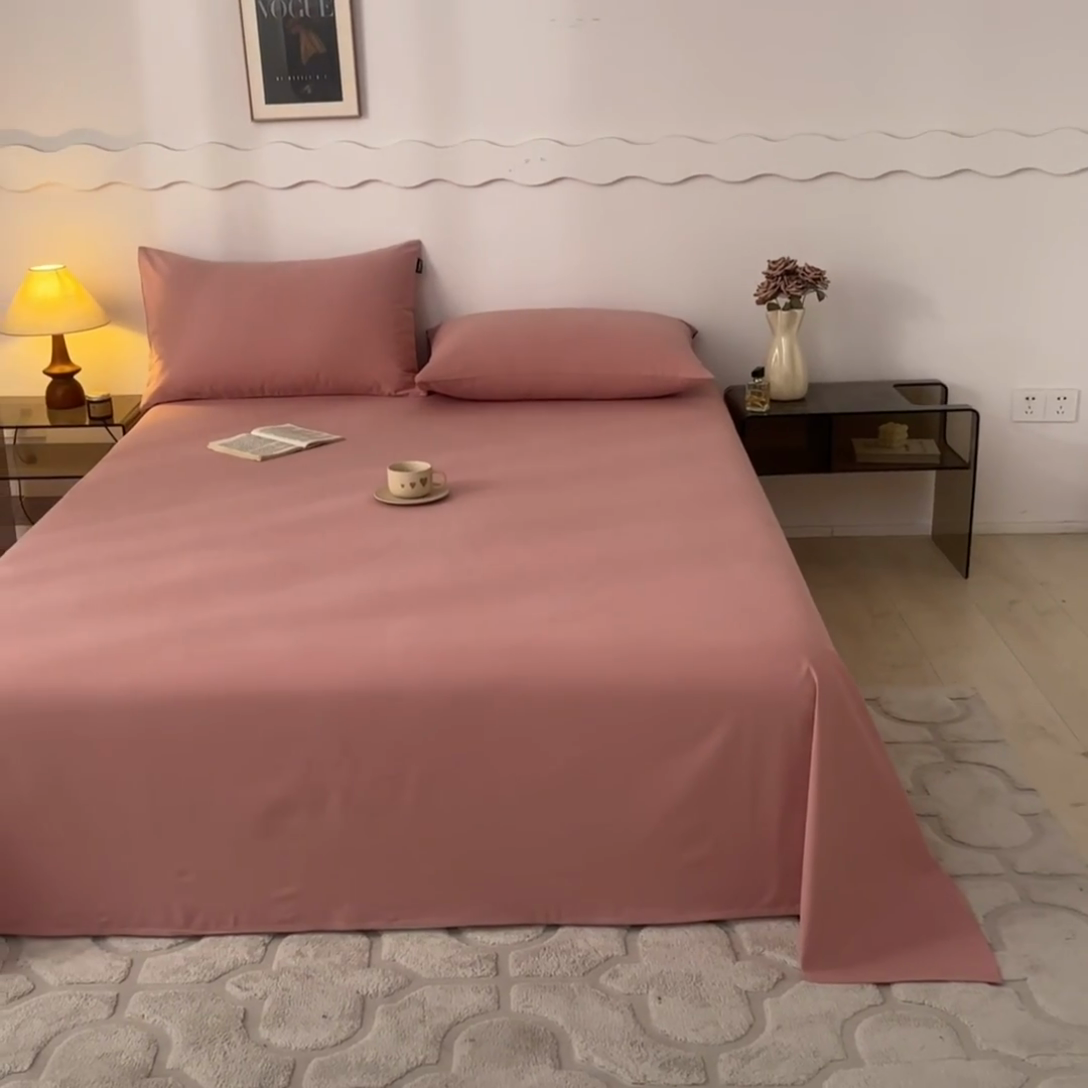 91家纺网 家纺一手货源 找家纺 涵宸家纺 2024新款全棉磨毛四件套纯厚系列-单床单 a豆沙