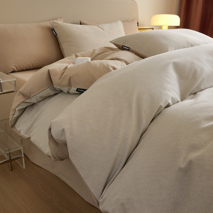 91家纺网 家纺一手货源 找家纺 涵宸家纺 2024新款全棉磨毛四件套纯厚系列（轻）-四件套 纯厚-枝条咖