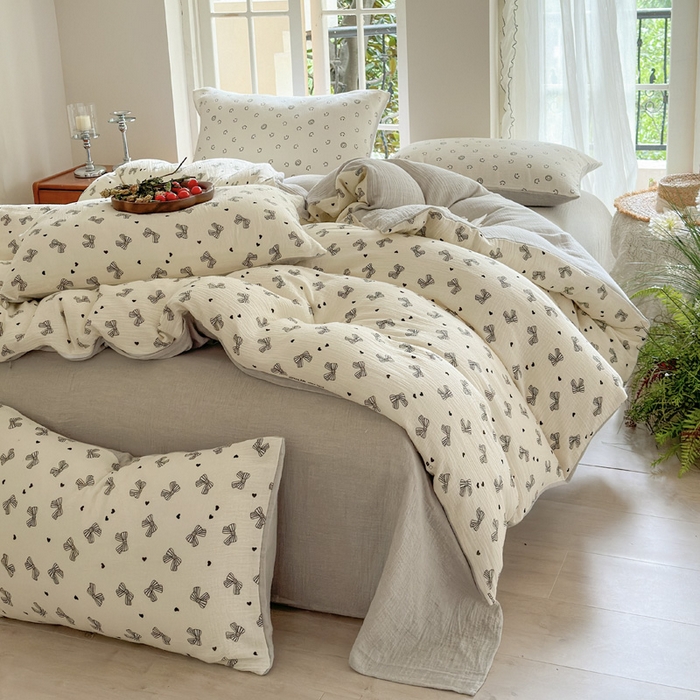 91家纺网 家纺一手货源 找家纺 木楌  2025新款全棉A类皱皱纱印花四件套 涵雅