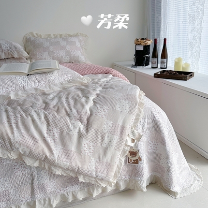 佰织鑫家居 2024新款秋冬全棉法式床盖款豆豆被四件套 芳柔