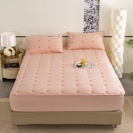 米柳家纺 2024新款水洗棉大豆夹棉床笠 蝴蝶结-粉玉