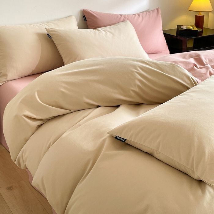 91家纺网 家纺一手货源 找家纺 涵宸家纺 2024新款全棉磨毛四件套纯厚系列（简）-四件套 纯厚（奶茶色+豆沙）