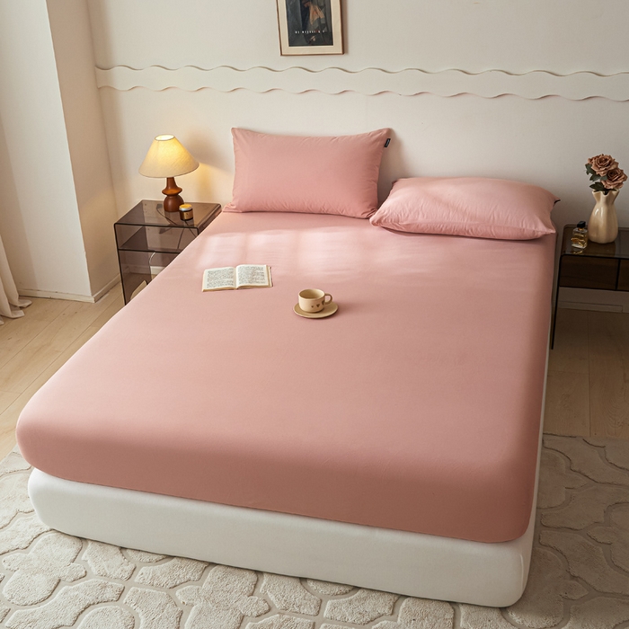 91家纺网 家纺一手货源 找家纺 涵宸家纺 2024新款全棉磨毛四件套纯厚系列-单床笠 a豆沙