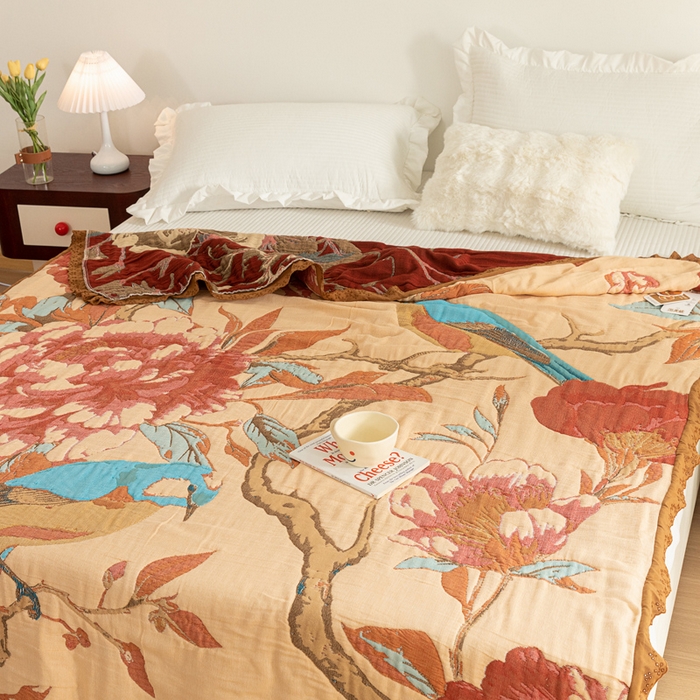 91家纺网 家纺一手货源 找家纺 乐家毛巾被 2024新款十层纱布泡芙被 牡丹杜鹃