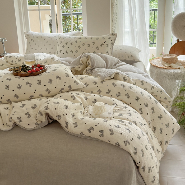 91家纺网 家纺一手货源 找家纺 木楌  2025新款全棉A类皱皱纱印花四件套 涵雅