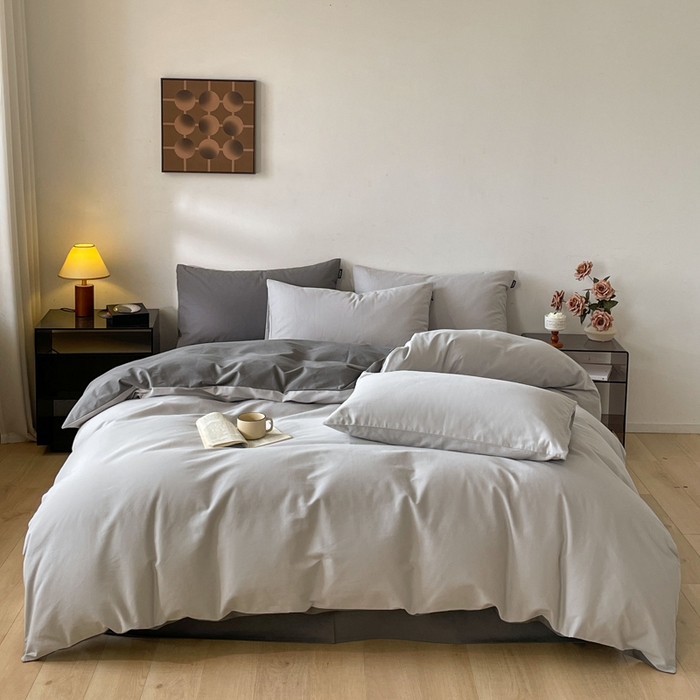 91家纺网 家纺一手货源 找家纺 涵宸家纺 2024新款全棉磨毛四件套纯厚系列（简）-四件套 纯厚（兰灰+灰）