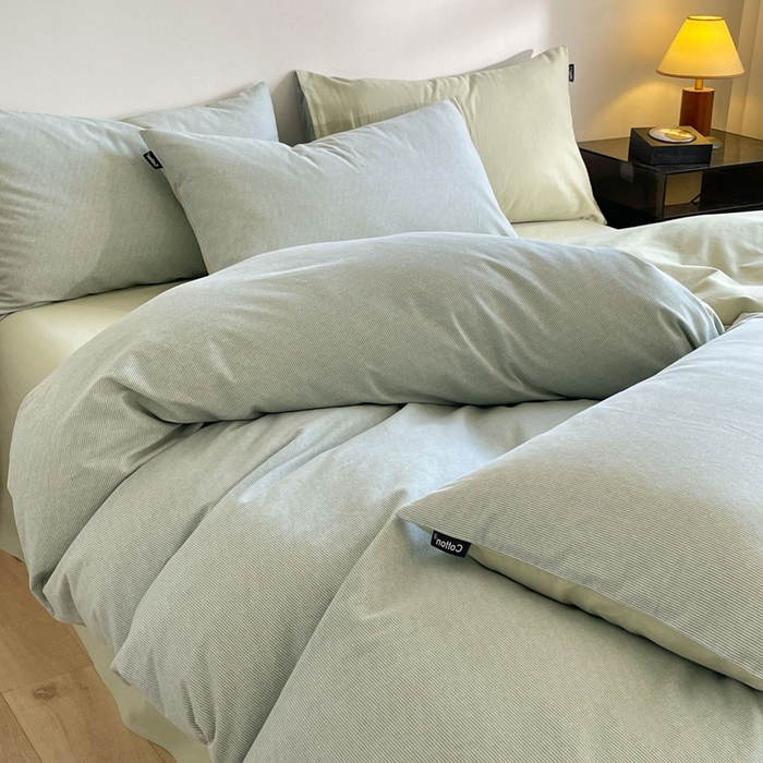 91家纺网 家纺一手货源 找家纺 涵宸家纺 2024新款全棉磨毛四件套纯厚系列（简）-四件套 纯厚-枝条绿