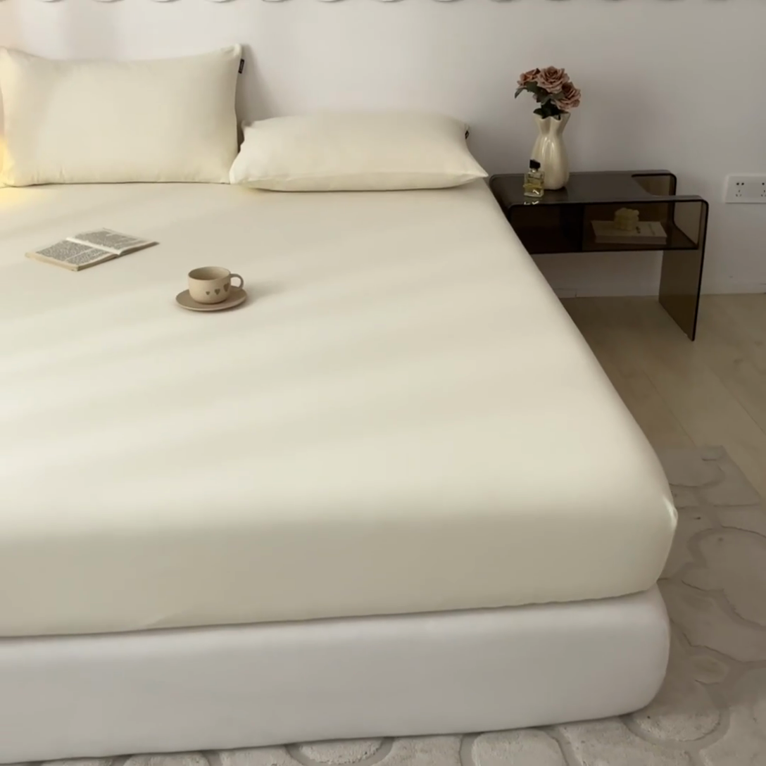 91家纺网 家纺一手货源 找家纺 涵宸家纺 2024新款全棉磨毛四件套纯厚系列-单床笠 a奶白