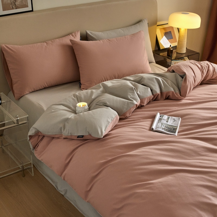 91家纺网 家纺一手货源 找家纺 涵宸家纺 2024新款全棉磨毛四件套纯厚系列（轻）-四件套 纯厚（豆沙+漫灰）