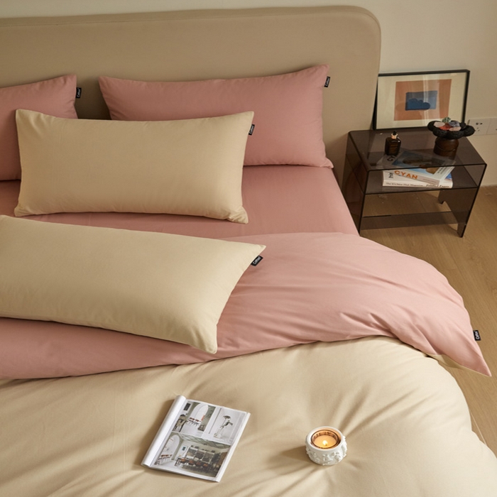 91家纺网 家纺一手货源 找家纺 涵宸家纺 2024新款全棉磨毛四件套纯厚系列（轻）-单被套 纯厚（奶茶色+豆沙）