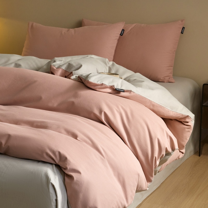 91家纺网 家纺一手货源 找家纺 涵宸家纺 2024新款全棉磨毛四件套纯厚系列（轻）-四件套 纯厚（豆沙+漫灰）