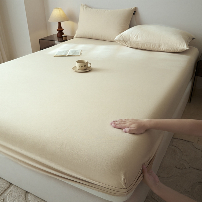 91家纺网 家纺一手货源 找家纺 涵宸家纺 2024新款全棉磨毛四件套纯厚系列-单床笠 a奶茶色