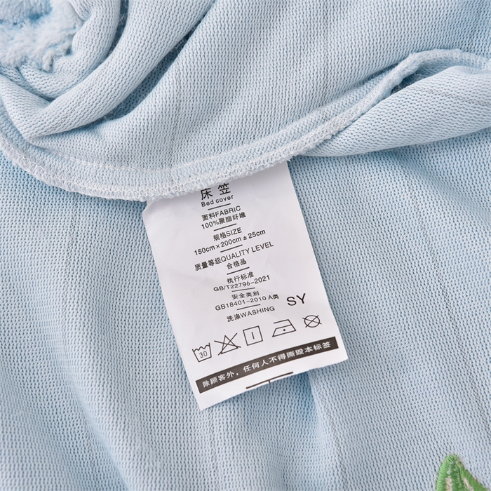 91家纺网 家纺一手货源 找家纺 笙意家纺 2025新款A类牛奶绒花卉刺绣单床笠 樱桃-婴儿蓝