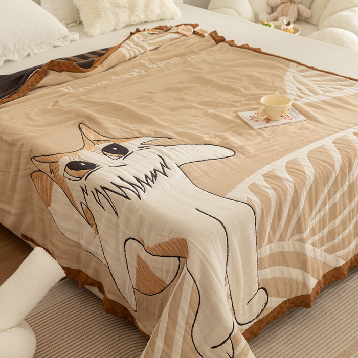 91家纺网 家纺一手货源 找家纺 乐家毛巾被 2024新款十层纱布泡芙被 旅行猫