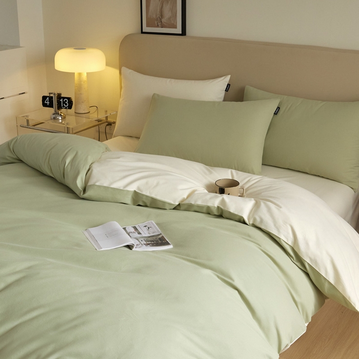 91家纺网 家纺一手货源 找家纺 涵宸家纺 2024新款全棉磨毛四件套纯厚系列（轻）-四件套 纯厚（古今绿+奶白）