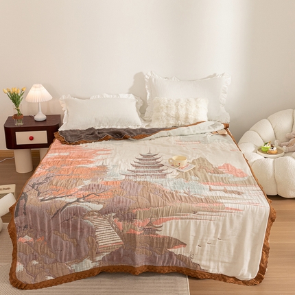 91家纺网 家纺一手货源 找家纺 乐家毛巾被 2024新款十层纱布泡芙被 山海楼