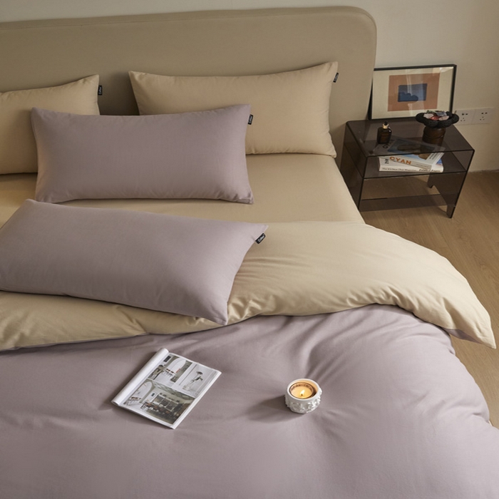 91家纺网 家纺一手货源 找家纺 涵宸家纺 2024新款全棉磨毛四件套纯厚系列（轻）-四件套 纯厚（星空紫+茶色）