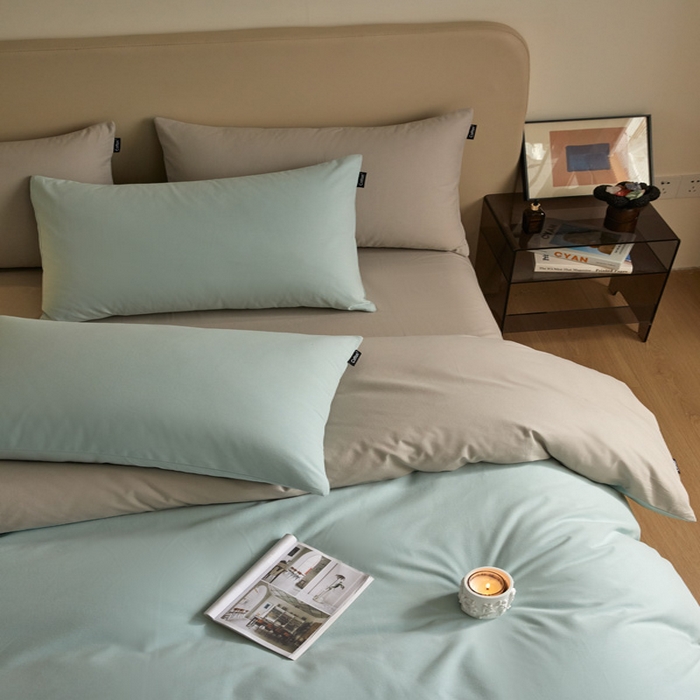 91家纺网 家纺一手货源 找家纺 涵宸家纺 2024新款全棉磨毛四件套纯厚系列（轻）-四件套 纯厚（爱琴海+漫灰）