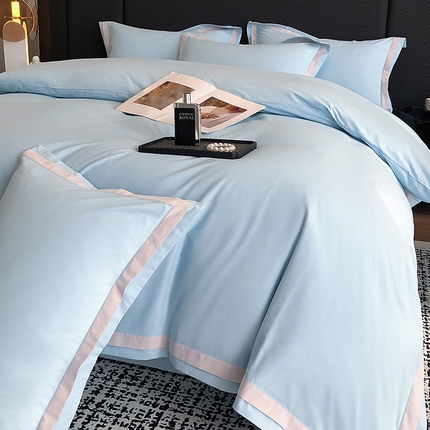 91家纺网 家纺一手货源 找家纺 家居1号家纺 2024秋冬新疆长绒棉体双拼纯色磨毛四件套-杰西 杰西-天空蓝