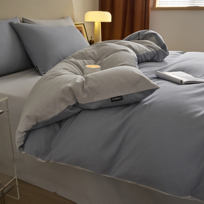 91家纺网 家纺一手货源 找家纺 涵宸家纺 2024新款全棉磨毛四件套纯厚系列（轻）-四件套 纯厚（星耀兰+兰灰）