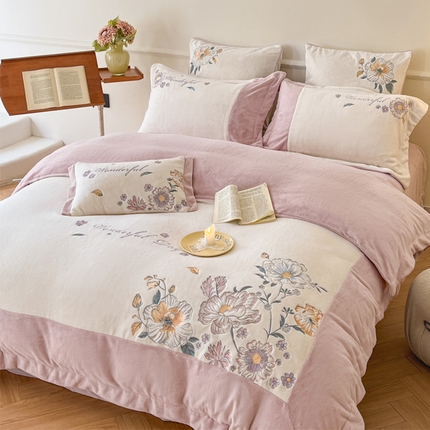 艾唯希家纺 2024高端臻棉绒工艺四件套高克重牛奶绒珊瑚绒宝宝绒-缤纷花园系列 缤纷花园-紫