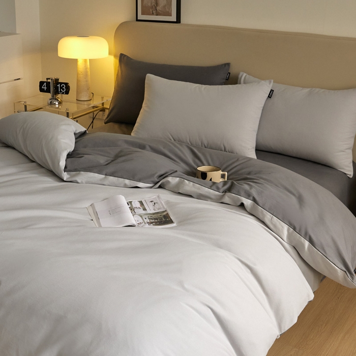 91家纺网 家纺一手货源 找家纺 涵宸家纺 2024新款全棉磨毛四件套纯厚系列（轻）-四件套 纯厚（兰灰+灰）