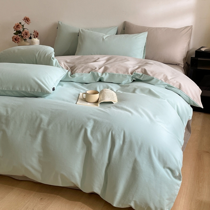 91家纺网 家纺一手货源 找家纺 涵宸家纺 2024新款全棉磨毛四件套纯厚系列（简）-四件套 纯厚（爱琴海+漫灰）