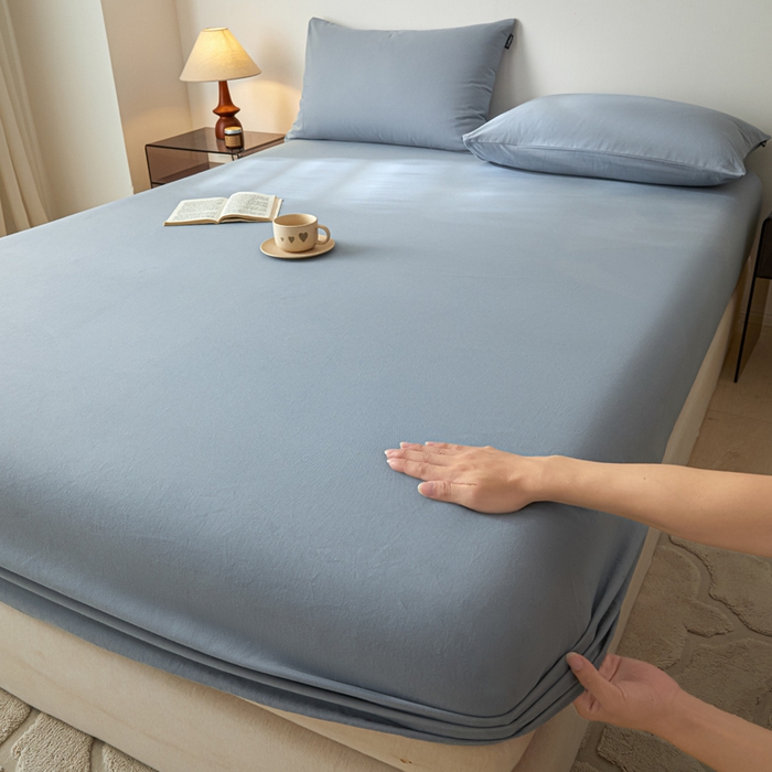 91家纺网 家纺一手货源 找家纺 涵宸家纺 2024新款全棉磨毛四件套纯厚系列-单床笠 a星耀兰